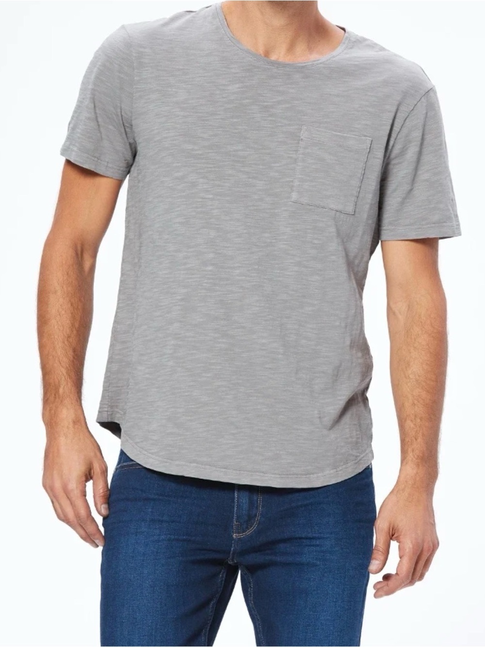 NWT PAIGE Mens Kenneth Crew Neck Pocket T-Shirt Dawn Grey Size Large Flaw